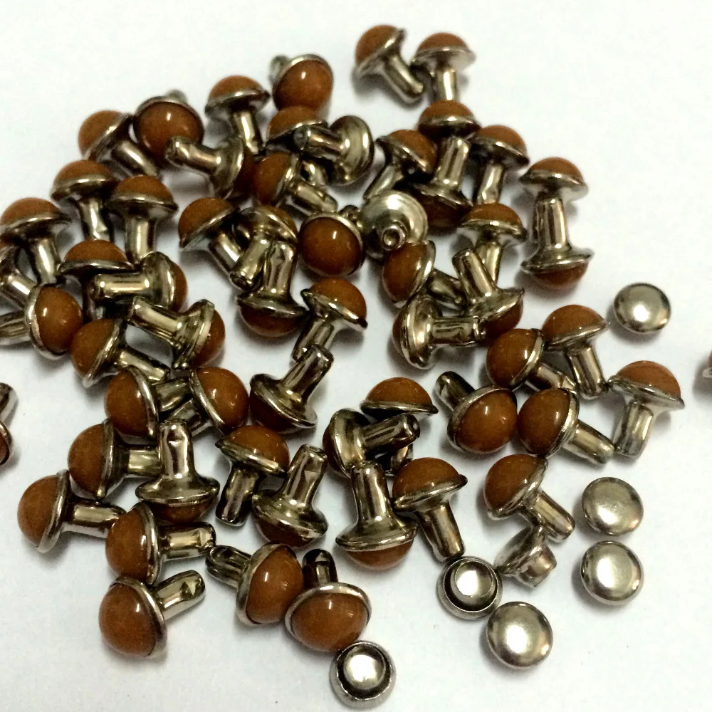 100Sets/Lot 6.5MM Round Brown Acrylic Bag Belts Rivets Punk Rock Spike Rivets With Silver Color Base DIY Making Shipping Free