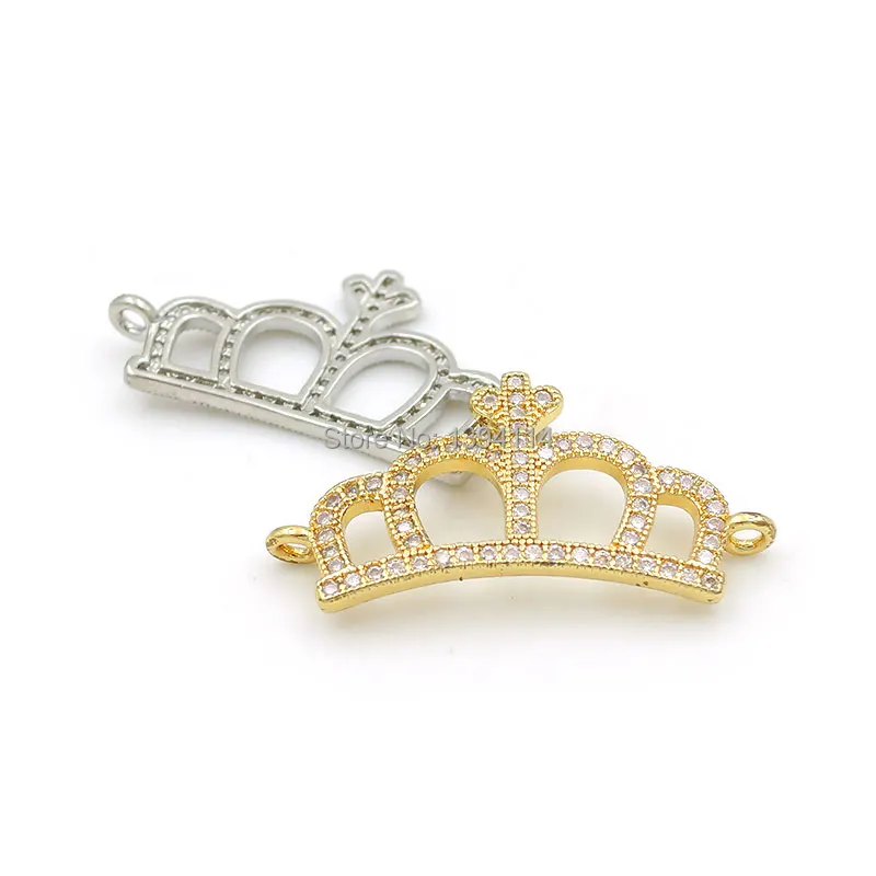 26*14*2mm Micro Pave Clear CZ Crown Arc Connector Fit For Women As DIY Bracelets Accessory