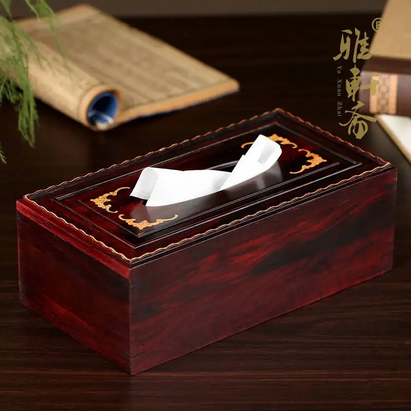 Rosewood rosewood box Gallery vegetarian chicken wings Home Furnishing napkin box box retro wood texture paper box