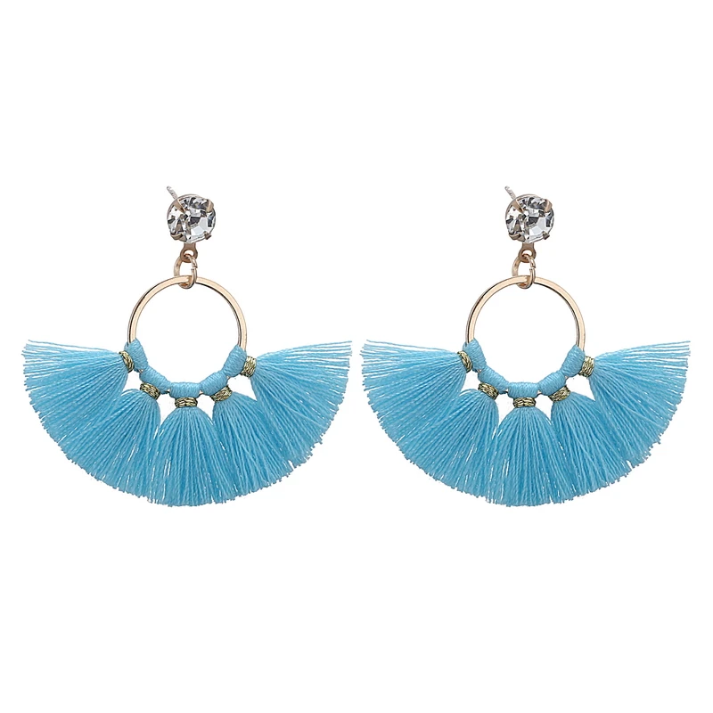LOVBEAFAS Small Cute Crystal Tassel Drop Dangle Earrings For Girls Delicate Brincos Cotton Fringe Bohemian Earings Women Jewelry