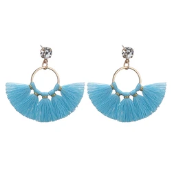 LOVBEAFAS Small Cute Crystal Tassel Drop Dangle Earrings For Girls Delicate Brincos Cotton Fringe Bohemian Earings Women Jewelry