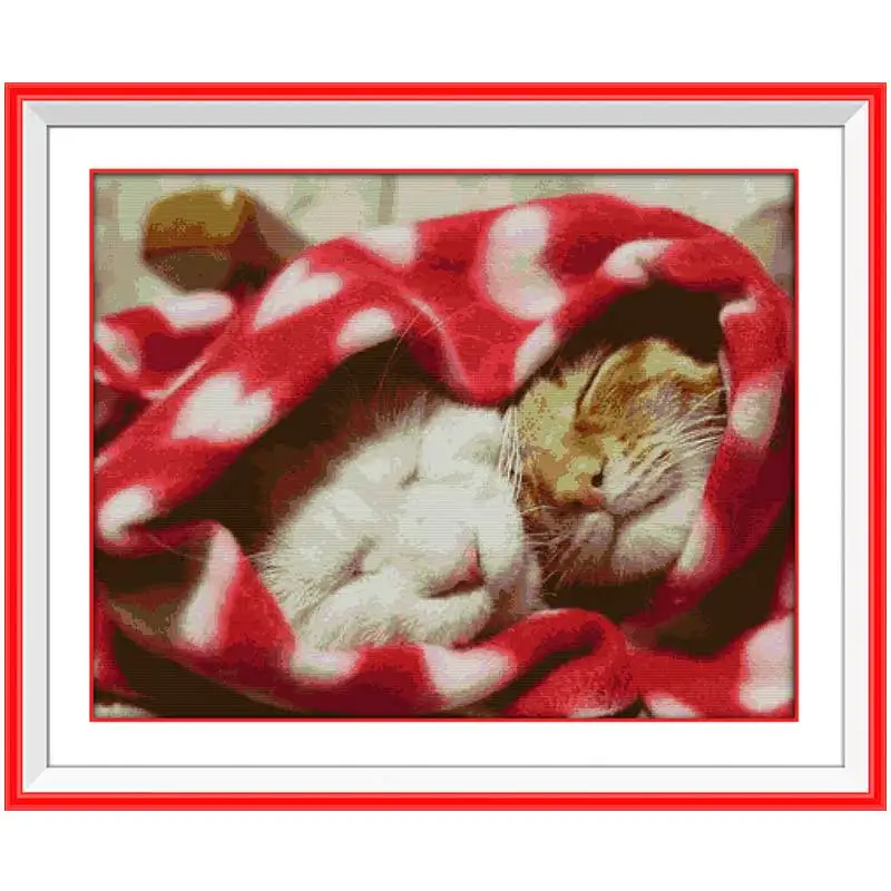 Sleeping Cats Patterns Counted Cross Stitch Set DIY 11CT 14CT 16CT Stamped DMC Cross-stitch Kit Embroidery Needlework Home Decor