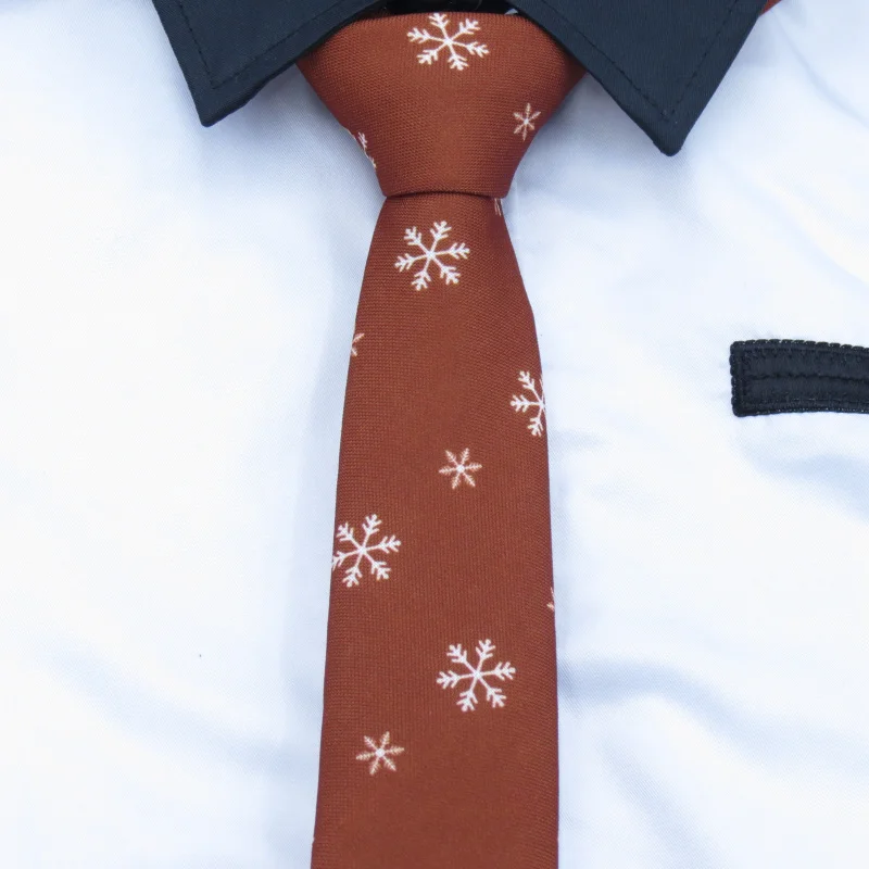 Light brown necktie, small pocket square, three sets of white snowflake design, men's brown bowtie 6ccm gravata