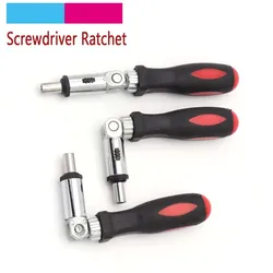 1pcs Screwdriver Multi-functional Ratchet Portable Wrench Red Handle Hexagonal Screw Driver 180 Degree Switch