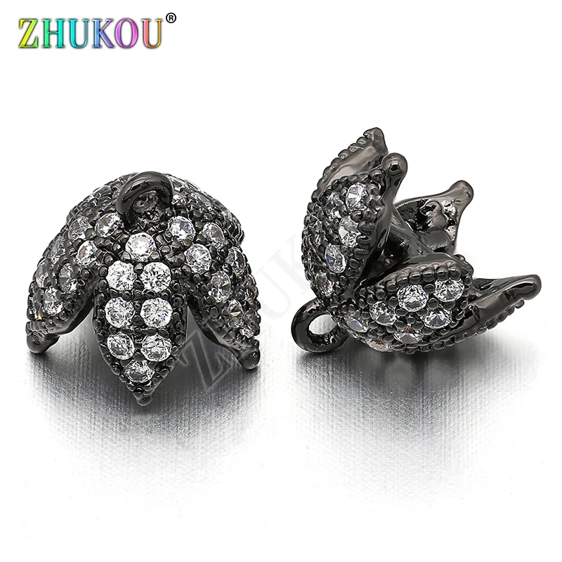 ZHUKOU 1piece 9mm Brass Cubic Zirconia Tassel Cap Pendant Charms, Mixed Color, Hole: 1mm, Model: VM11