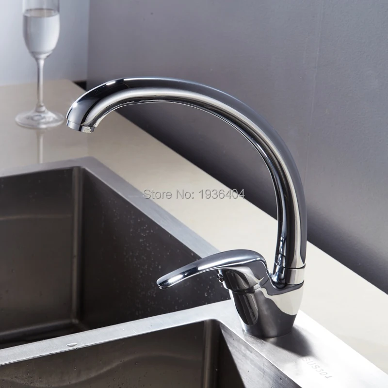 Kitchen Faucet Bend Pipe 360 Degree Rotation Water Spray Chrome Single Handle PL8008