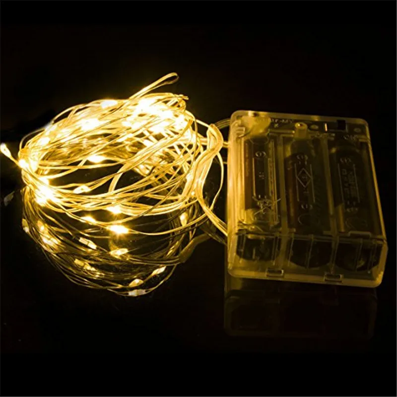 

ECLH Fairy Lights AA Battery Powered 2M 20 3M 30 5M 50 10M 100Leds Silver Led Copper Wire String Light Decorative Fairy Lights