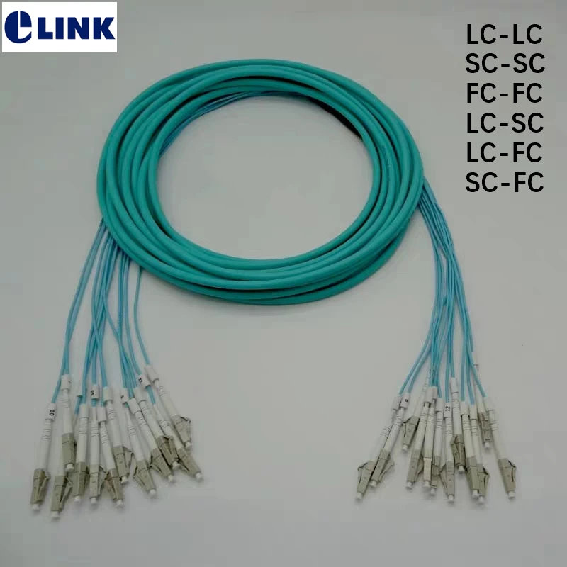 12 core 50M Patchcord LC-LC SC-SC LC-SC FC-FC LC-FC SC-FC OM3 MM aqua ftth Breakout 2.0mm LC SC FC optical fiber jumper ELINK