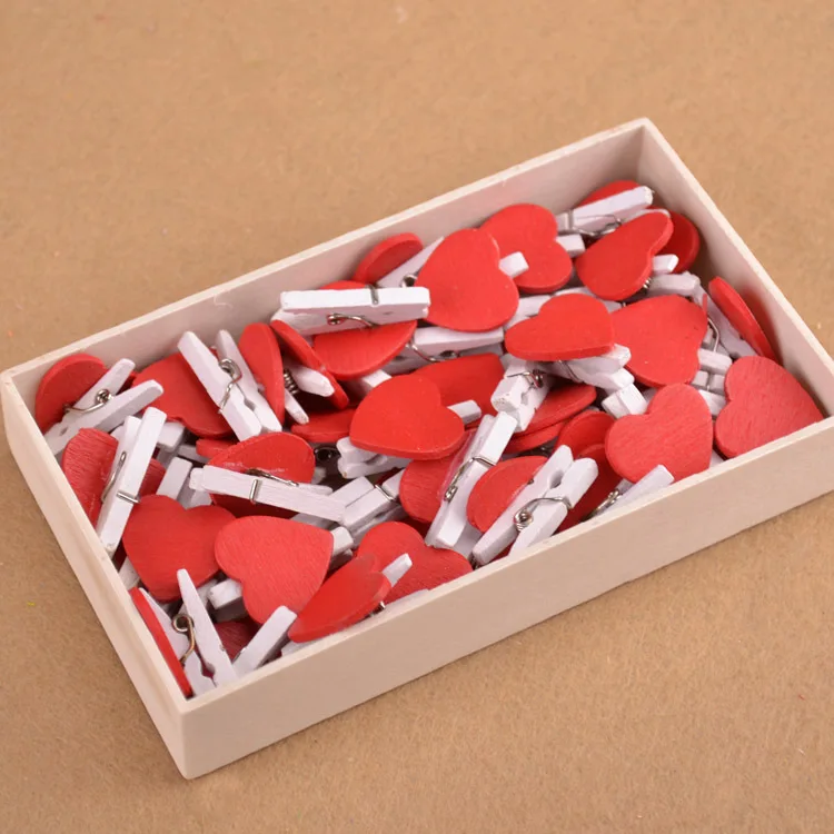 20PCS new office accessories cute mini red lover heart shaped wooden clips memo clip wholesale price