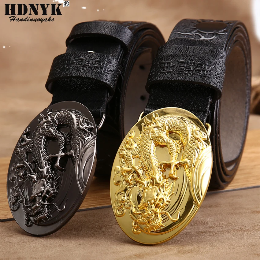 New Arrival Genuine Leather Handcraft Belts Men Cow Leather Dragon Design Belts Fashion Male Waist Strap Cowskin Dragon Buckle