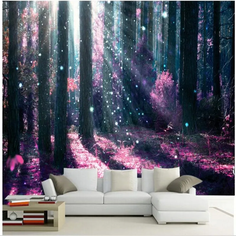 beibehang Custom Wallpaper Modern Fashion Aesthetic Purple Forest Trees TV Background Wallpaper