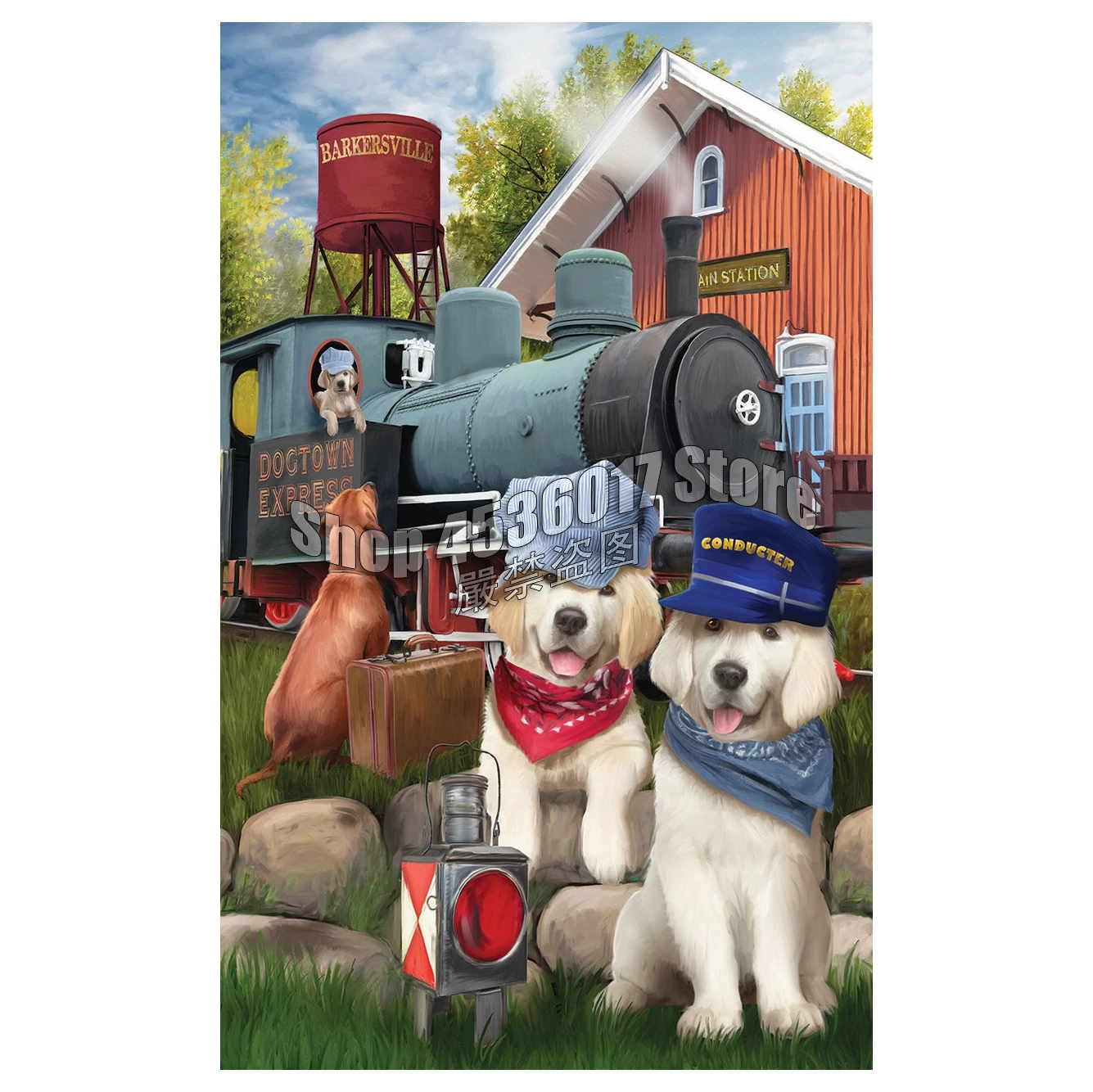 Dogtown Express Diamond Embroidery Dogs Trains & Locomotive Mosaic Painting 5D DIY Diamond Painting Full Home Decoration