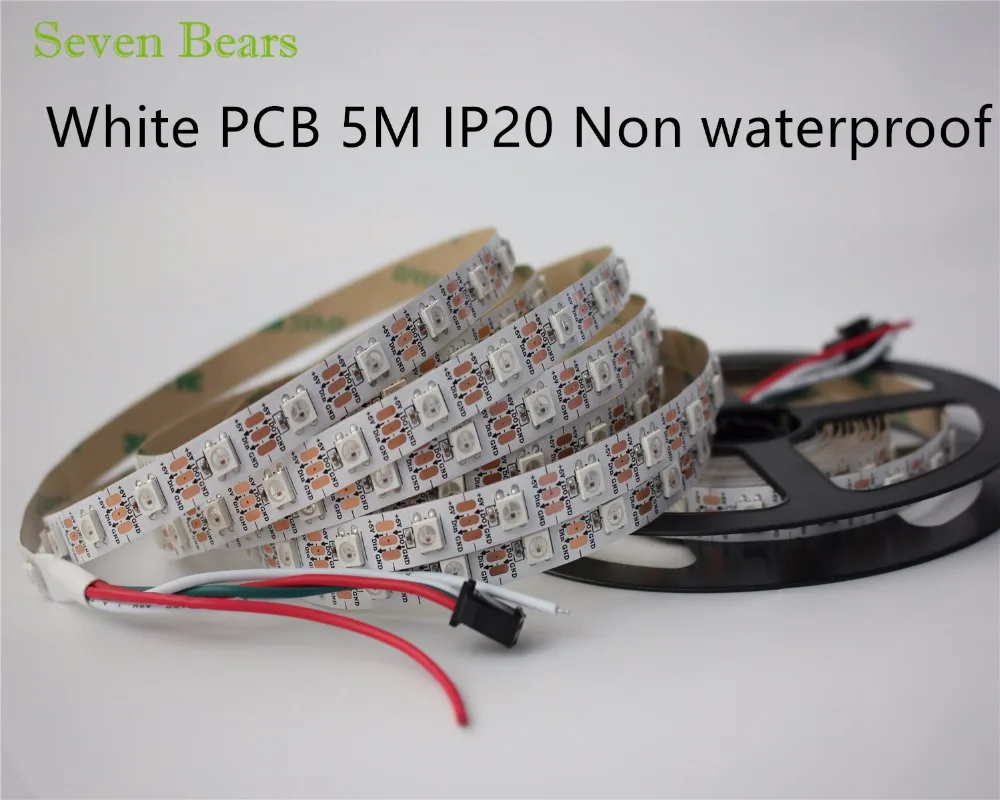 5m led strip WS2812B Smart led pixel strip,Black/White PCB,60 leds/m WS2811 IC; 60 pixels/M,IP20 DC5V