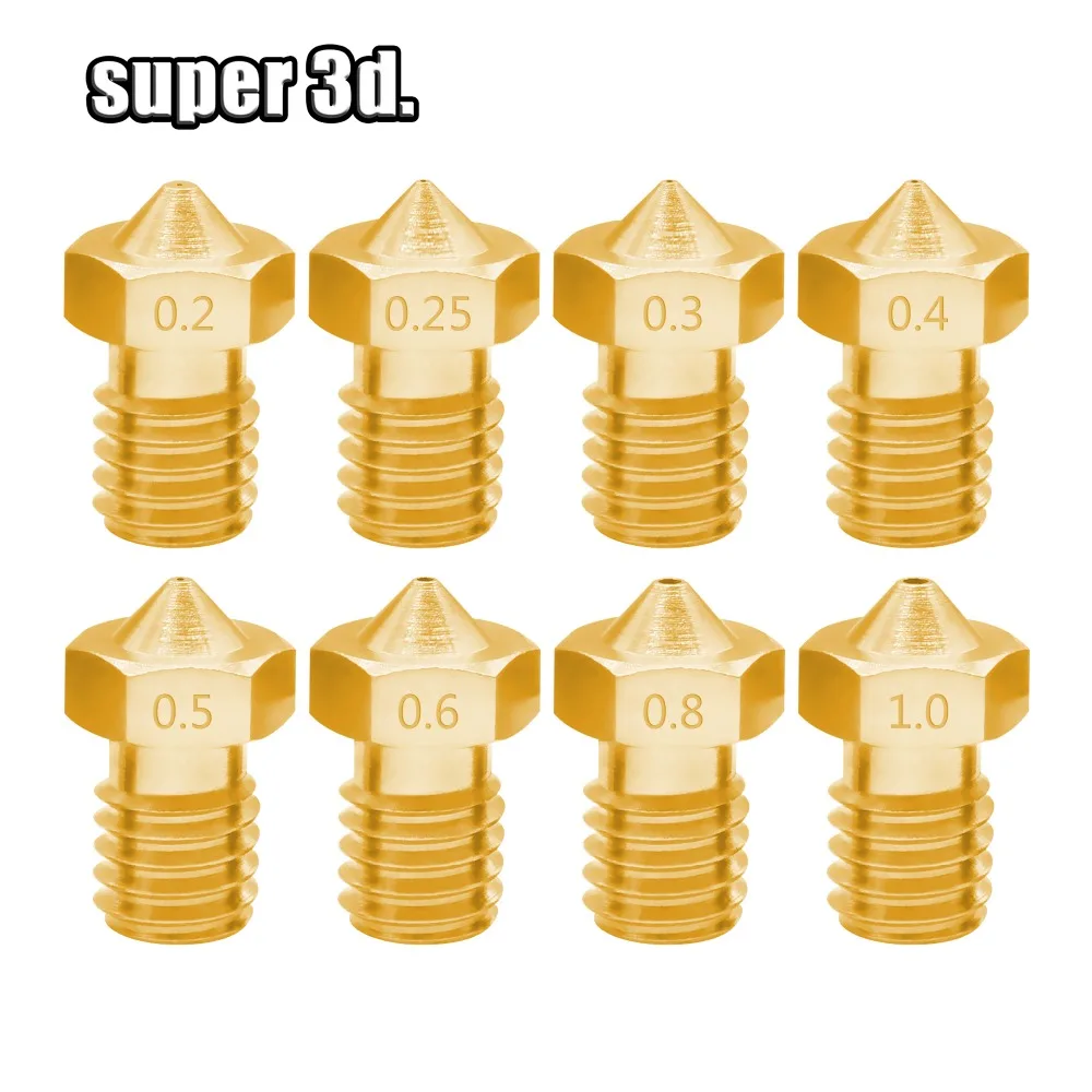 5pcs/lot V5 V6 Nozzle 0.2 /0.25/0.3/0.4/0.5/0.6/0.8/1.0 Part Copper 1.75mm Filament M6 Threaded Brass 3D Printers Parts