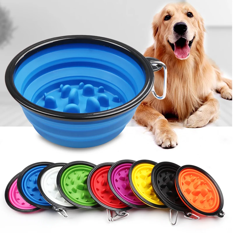 Cuenco de comida lenta para perros pequeños y grandes de viaje de 1L, flodable con hebilla, alimentador para mascotas, cuencos para cachorros, perros y gatos, productos para mascotas, gamelle chien