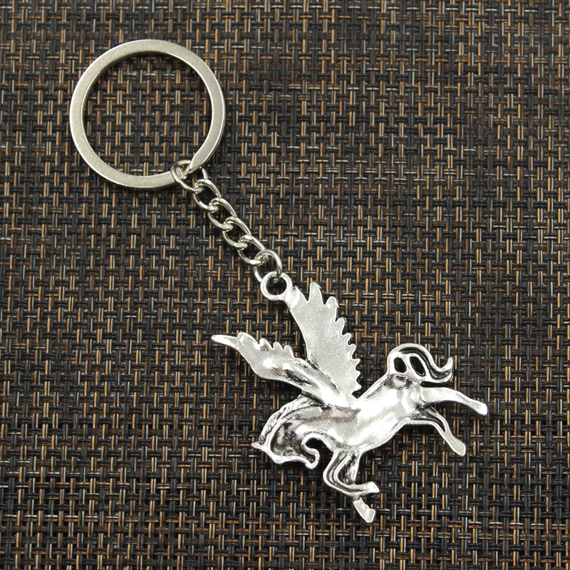 New Fashion Keychain 52x42mm Fly Horse Unicorn Bronze Silver Color Pendants DIY Men Jewelry Car Key Chain Ring Holder For Gift