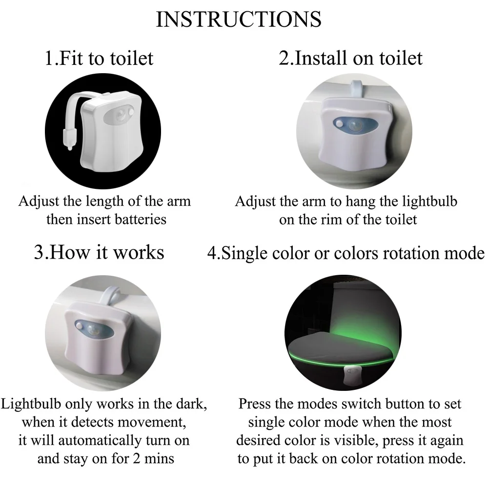 Enjoydeal 1PC 8/16สีห้องน้ำ LED Nightlight Auto-Sensing ห้องน้ำที่นั่งแผ่นเรืองแสง Nightlight บน/ปิดที่นั่งโคมไฟเซ็นเซอร์