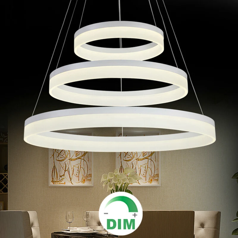 Plafonnier LED suspendu avec anneau rond, intensité réglable, design moderne, luminaire décoratif de plafond, idéal pour un restaurant, un foyer, une chambre à coucher ou une salle à manger