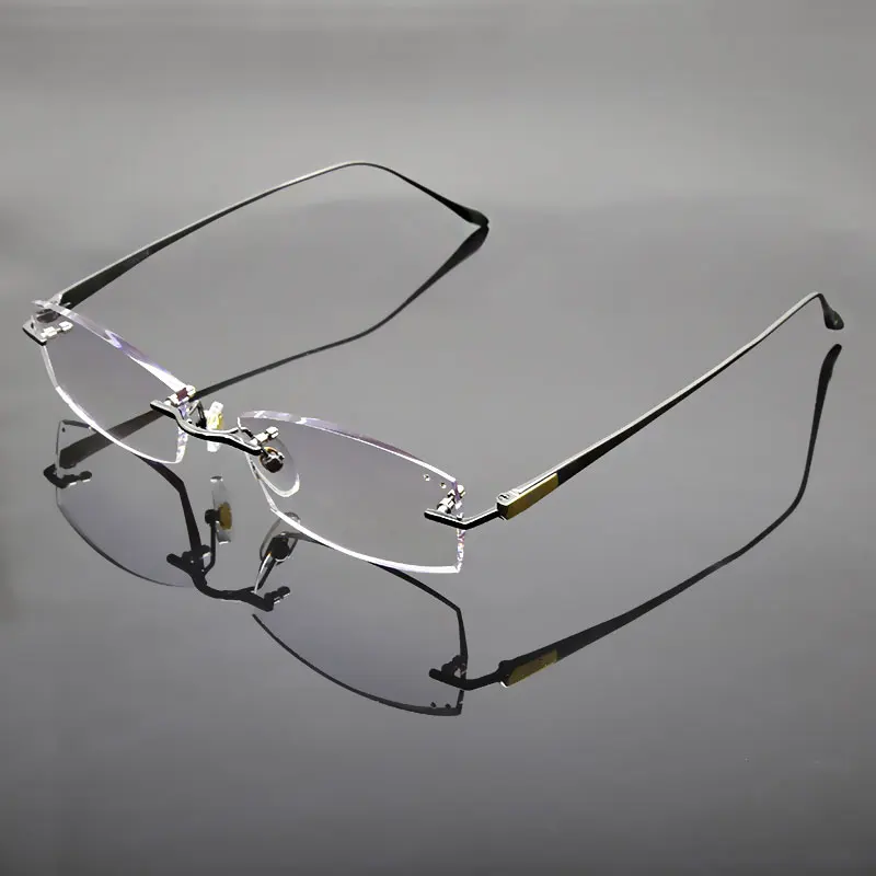 Reven Jate Glasses Rimless Eyeglasses Titanium Frame Optical Uncut Edge Lens Non-Prescription Eye Glasses Frame Eyewear 8047