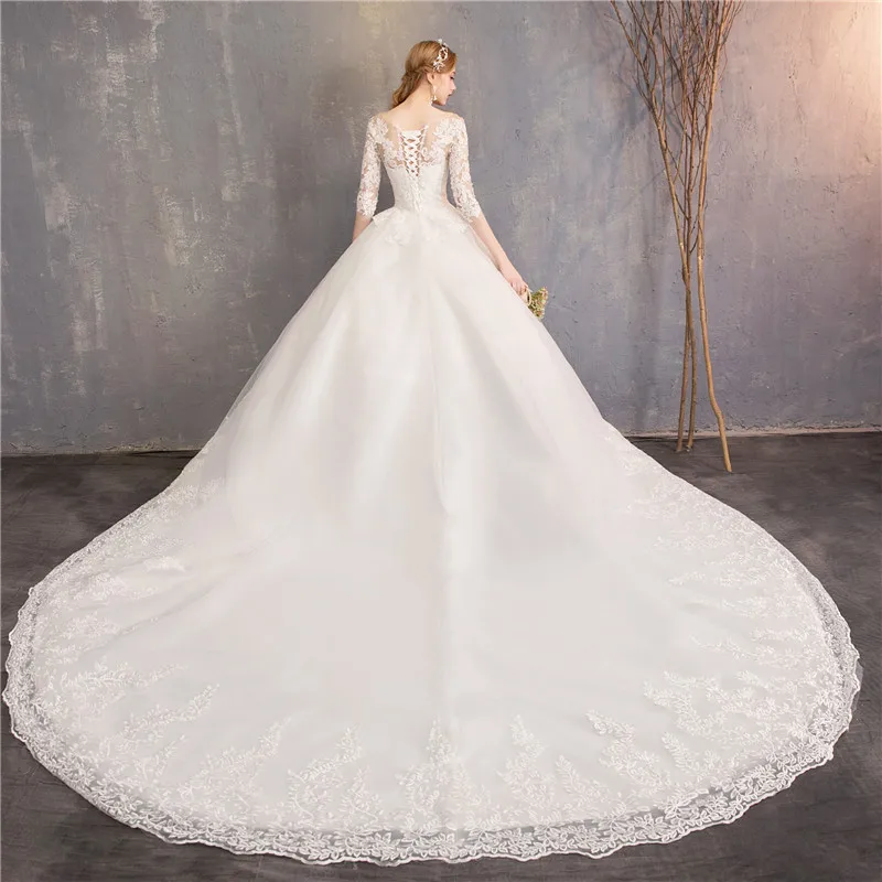 Robe De Mariee Grande Taille Half Sleeve Ball Gown Luxury Lace Embroidery Wedding Dress Noble Vestido De Novias Customized