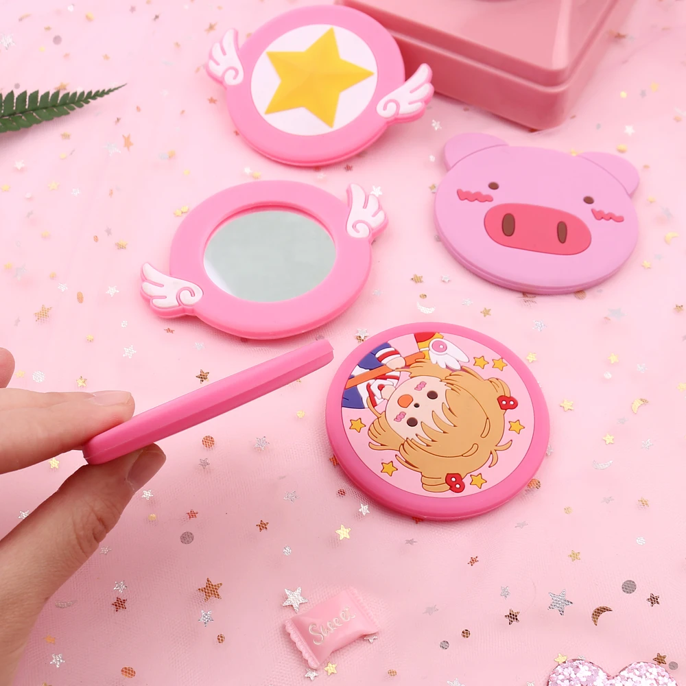 Card Captor Sakura Cute Cartoon Cardcaptor Sakura Mirror Mini Round Animation Magic Makeup Mirror Travel Pink Makeup Mirror