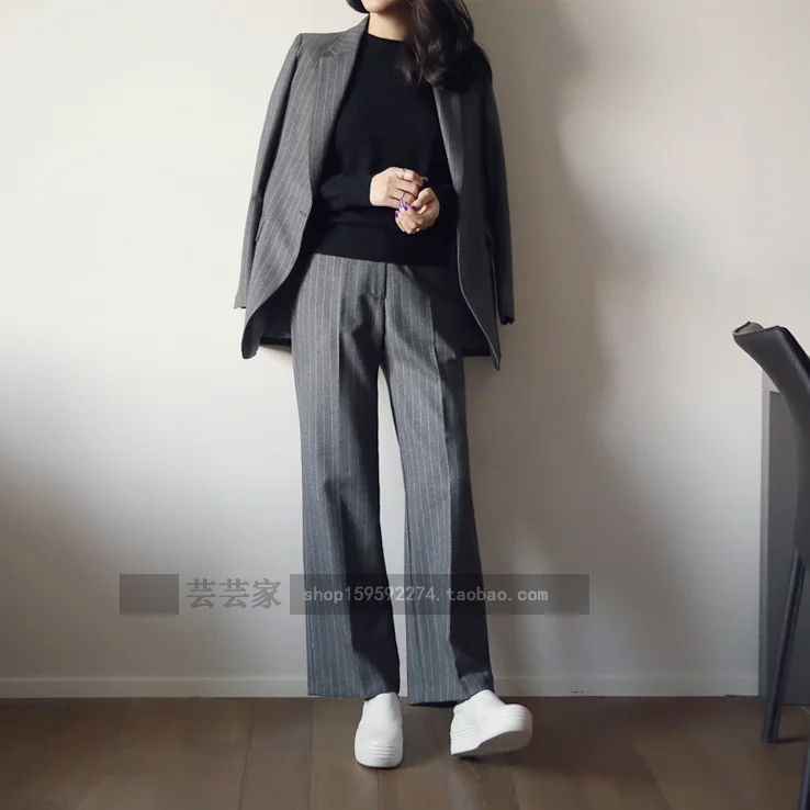 2019  High end Work Fashion Pant Suits 2 Piece Set for Women   Striped Blazer Jacket & Trouser Office Lady Suit Feminino