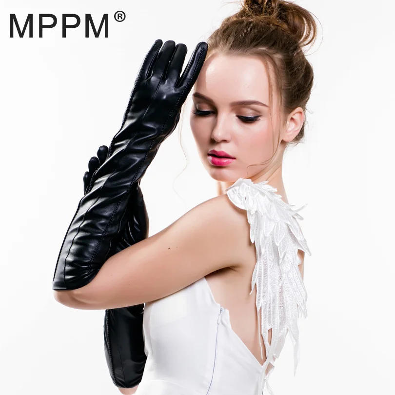 MPPM Fashion Genuine Sheepskin Gloves Women Winter Real Leather Gloves Female Goat Skin Leather Black High-grade Gloves