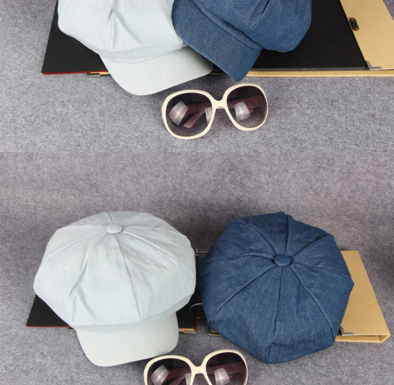 HT1618 Westlichen Stil Männer Frauen Kappen Hüte Casual Solide Denim Flache Kappen Maler Künstler Achteckige Baskenmütze Kappen Retro Berets – Detail 8