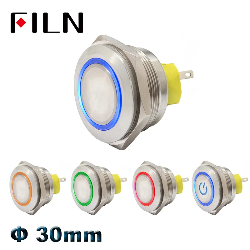 30mm red bi-color RGB led Metal Push Button Switch momentary latching waterpoof 2no2nc pushbutton switch on off stainless steel