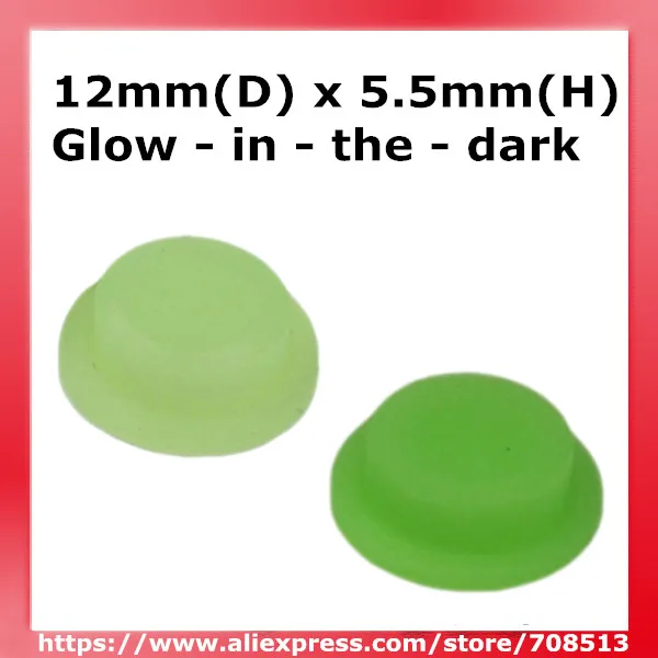 12mm(D) x 5.5mm(H) Glow-in-the-dark Silicone Tailcaps - Green / Green Fluorescent Light (10 pcs)