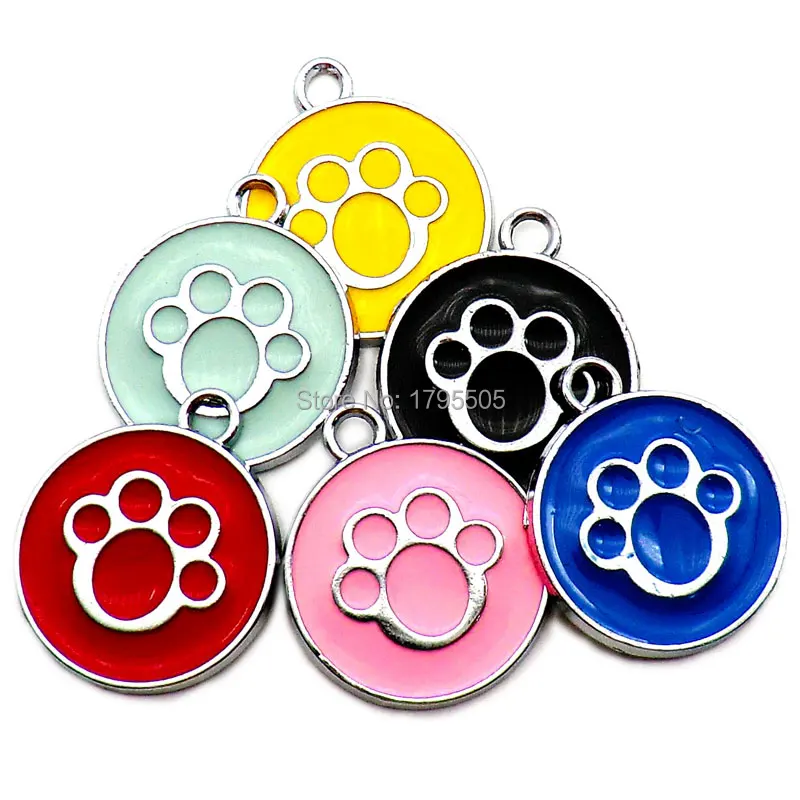 Wholesale 100PCS 3U-Pet Colorful Personalized Dog Id  Steel Solid Color Glaze Custom Hot Pet Bone Paw Name Tags Anti-lost New