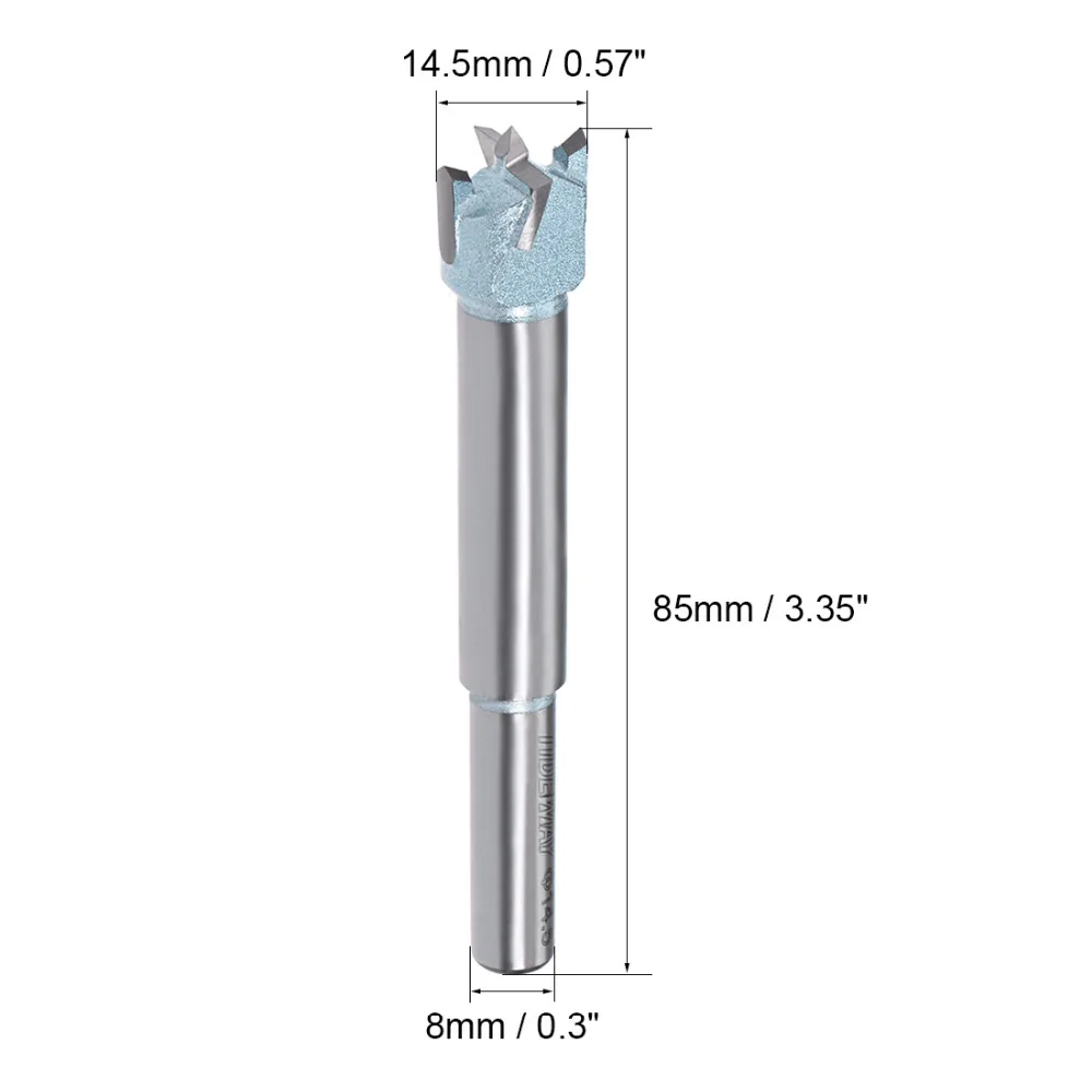 UXCELL Forstner Drill Bit Wood Drilling Hinge Hole Saw Window Wooden Cutting 8mm Round Shank 12/14/14.5/15/16/17mm Hinge Boring