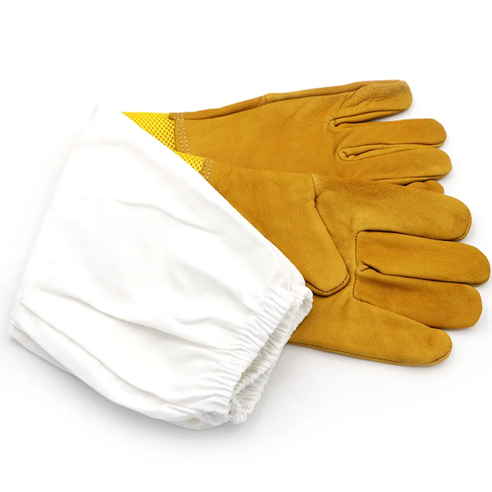 A Pair of Protective Beekeeping Gloves Net Goatskin Bee Keeping Vented Long Sleeves beekeeping equipment and tools