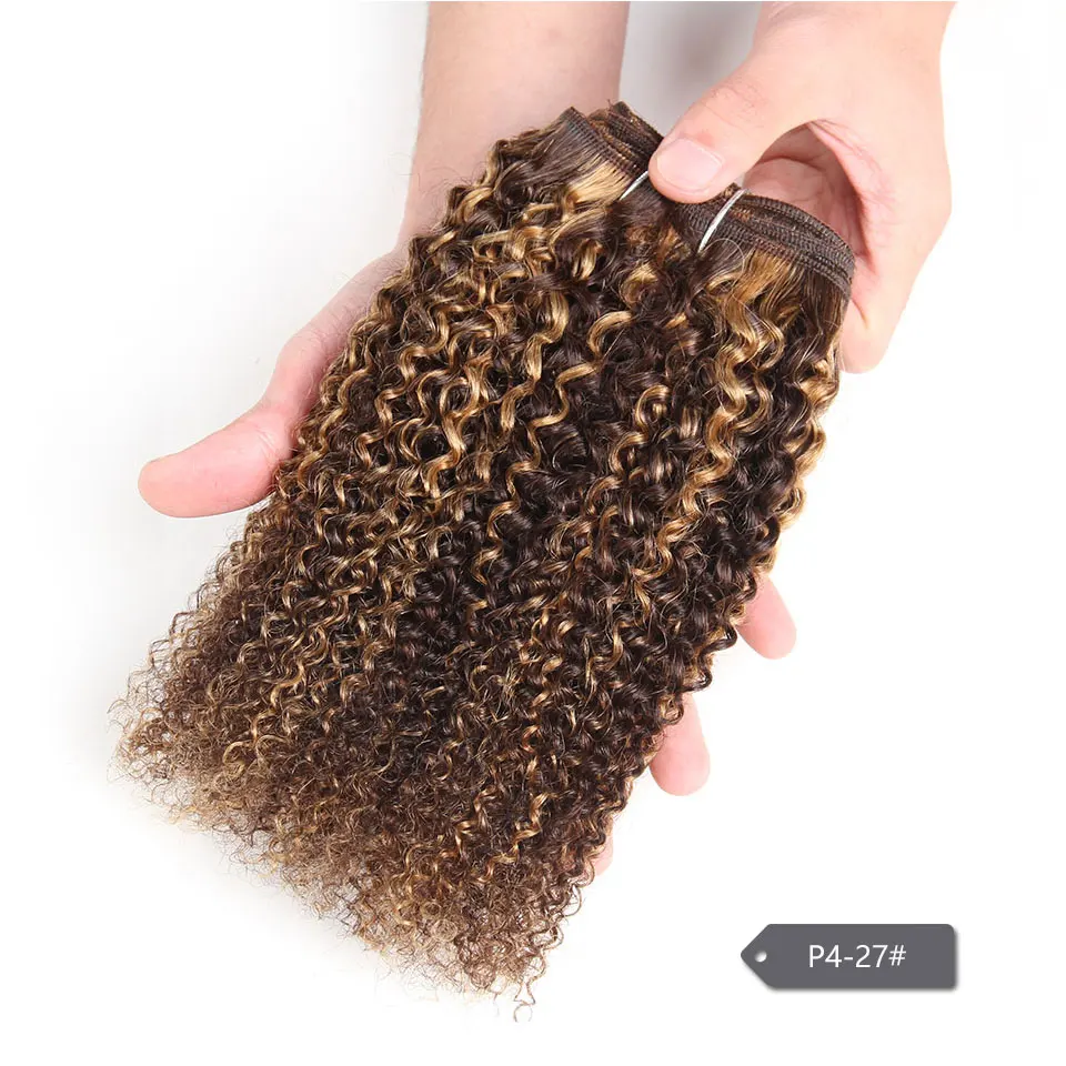 Sleek Afro Kinky Weave Curly Hair 1 Piece Only Ombre Brazilian Human Hair Weave Bundles Deal #P4-27 #P4-30 Remy Hair Extension