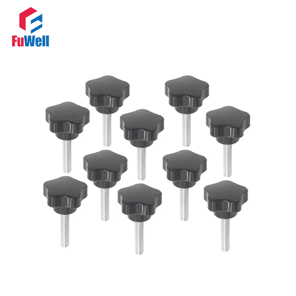 10pcs M6 x 20mm Thread 32mm Head Diameter Star Sharped Clamping Knob Handles Plum Hand Tighten Nuts Handle