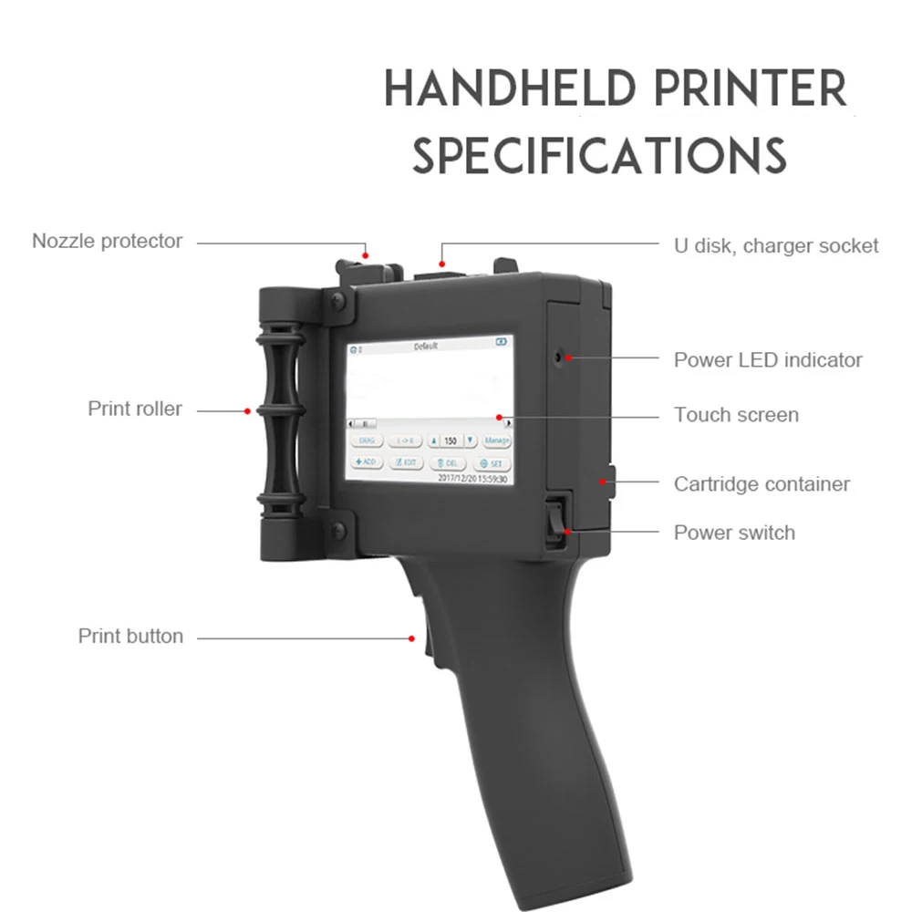 Jetvinner Handheld Inject Printer for Food Packing Label Machine, Cosmetics, Plastic, Glass, Metal, Pipe, Stone, Wood Board