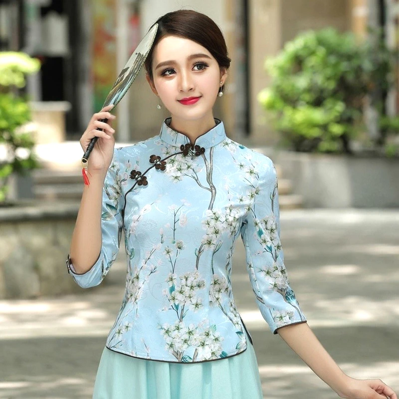 

Sheng Coco 9 Color Chinese Qipao Tops Women Camisa China Mujer Summer New Pattern Cheongsam Shirt Chinese Traditional Clothing