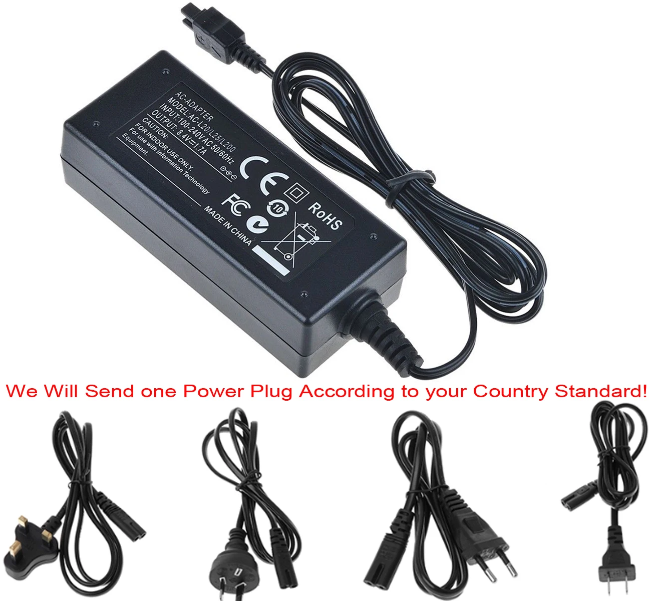 AC Adapter Charger for Sony HDR-PJ430V, PJ540, PJ580V, PJ650V, PJ760V, PJ780V, PJ790V, PJ800, PJ810, PJ820 Handycam Camcorder