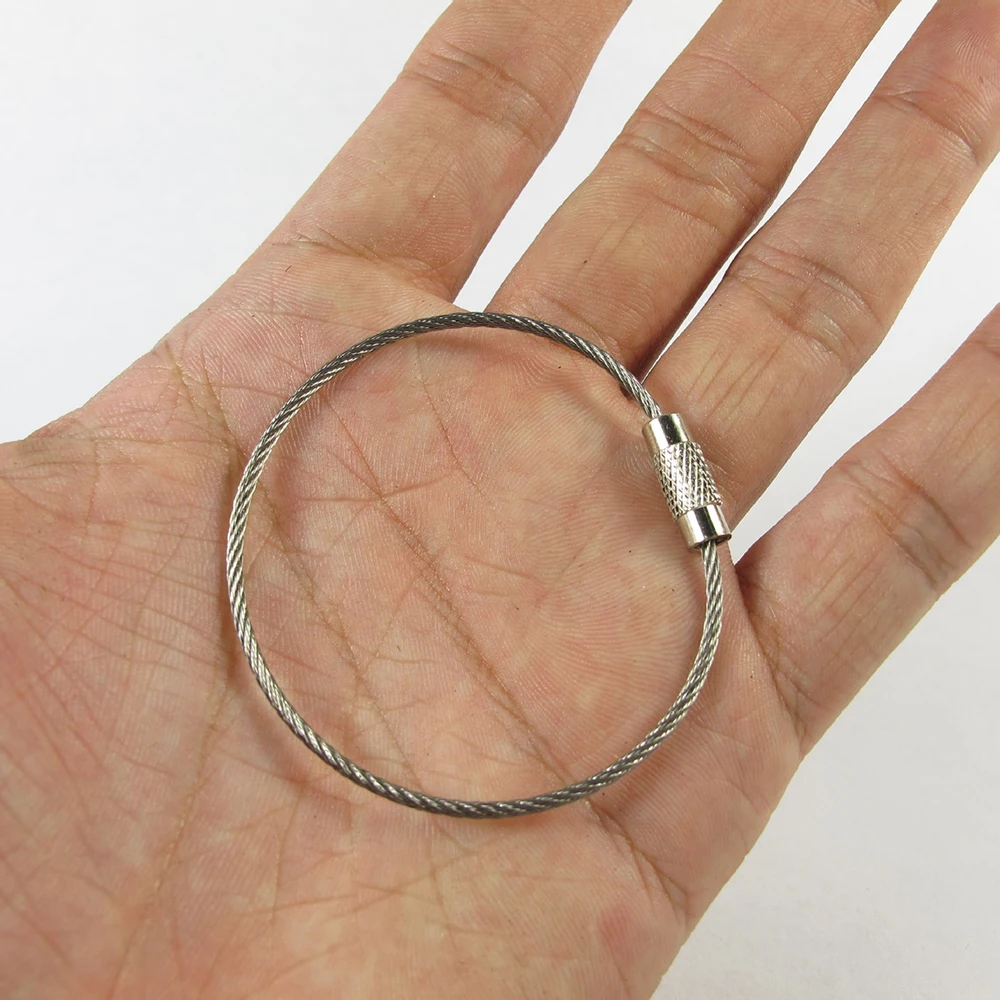 wholesale 50PCS/lot Screw Locking Stainless Steel Wire Keychain Cable Rope Key Holder Keyring Key Chain Rings Cable Outdoor Hiki