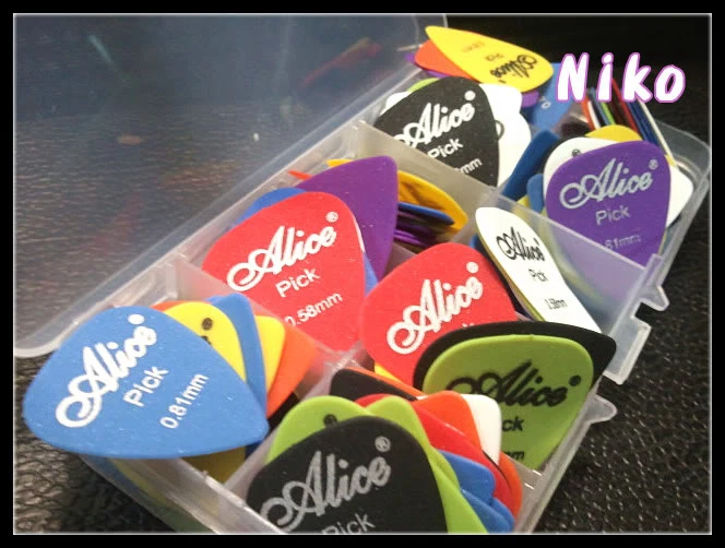 50pcs Alice Sandblast Matte Nylon Acoustic Electric Guitar Picks Plectrums+1 Plastic Picks Box Case Thickness&Color Assorted