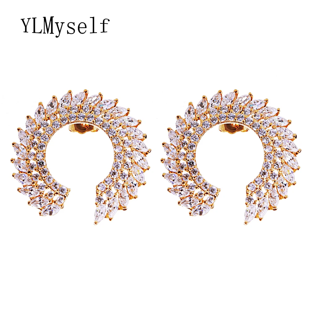 Big latest half round designer stud earrings brinco aretes zirconia oorbellen high quality jewelry earring for women