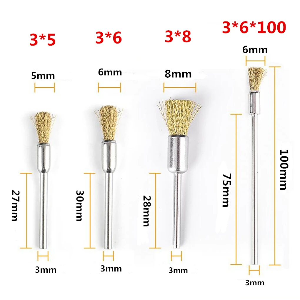 10pcs Brass Pencil Wheel Brush 3.0mm Shank For Dremel Rotary Tools Electric Grinder Polishing Brush