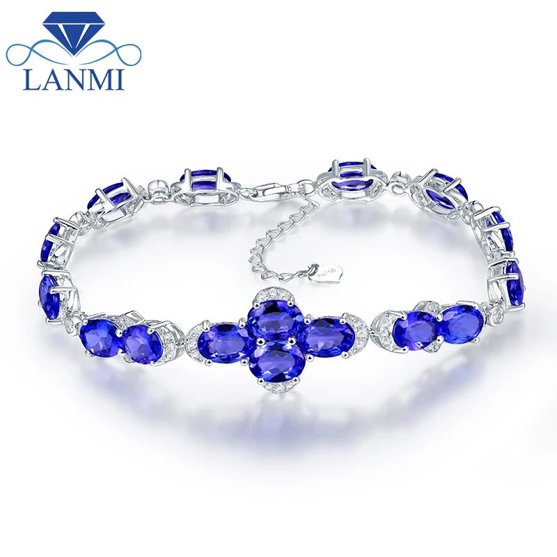

LANMI Women Solid 18KT White Gold Natural Blue Sapphire Bracelets Charming Bangle Diamonds Loving Fine Jewelry Gift