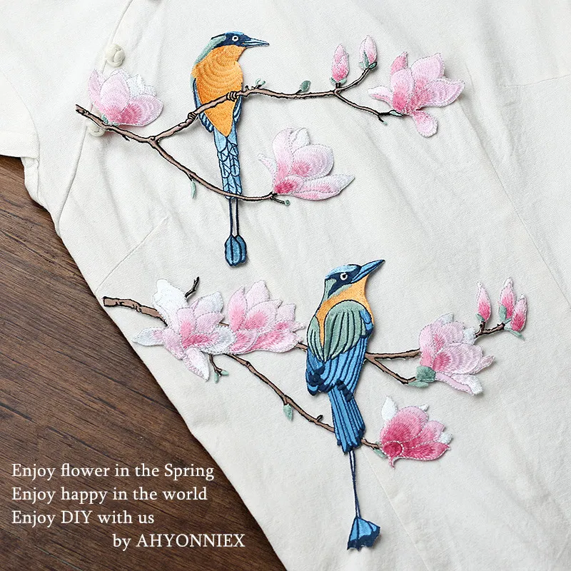 

Large 25cm x 18cm Bird Patch Iron On Embroidered Patches for Clothes Garment Applique Embroidery Clothing Accessory