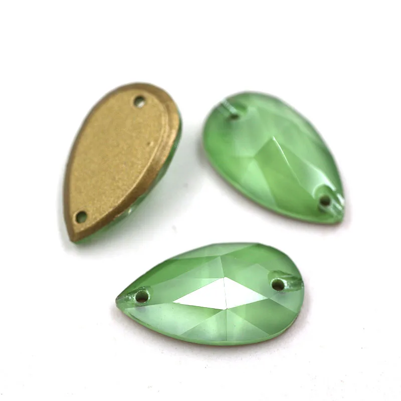 New 11X18mm flatback glass double hole crystal sew on rhinestones Teardrop Olive Mocha Flat buckle diy clothing accessories