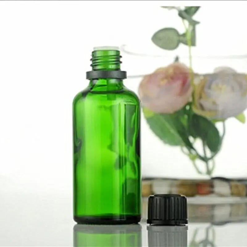 

5pcs/Lot 5ml/10ml/15ml/20ml/30ml/50ml/100ml Essential Oil Bottle Black Cap Green Glass Bottle Tail Plug Empty Makeup Container