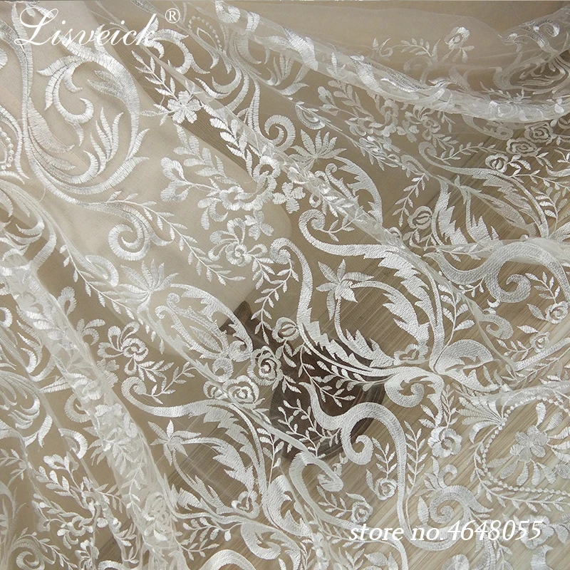 1yard new style Vintage Embroidery Polyester Net French Nigerian Lace Fabric In White For Wedding Dress, Home Party Decoration