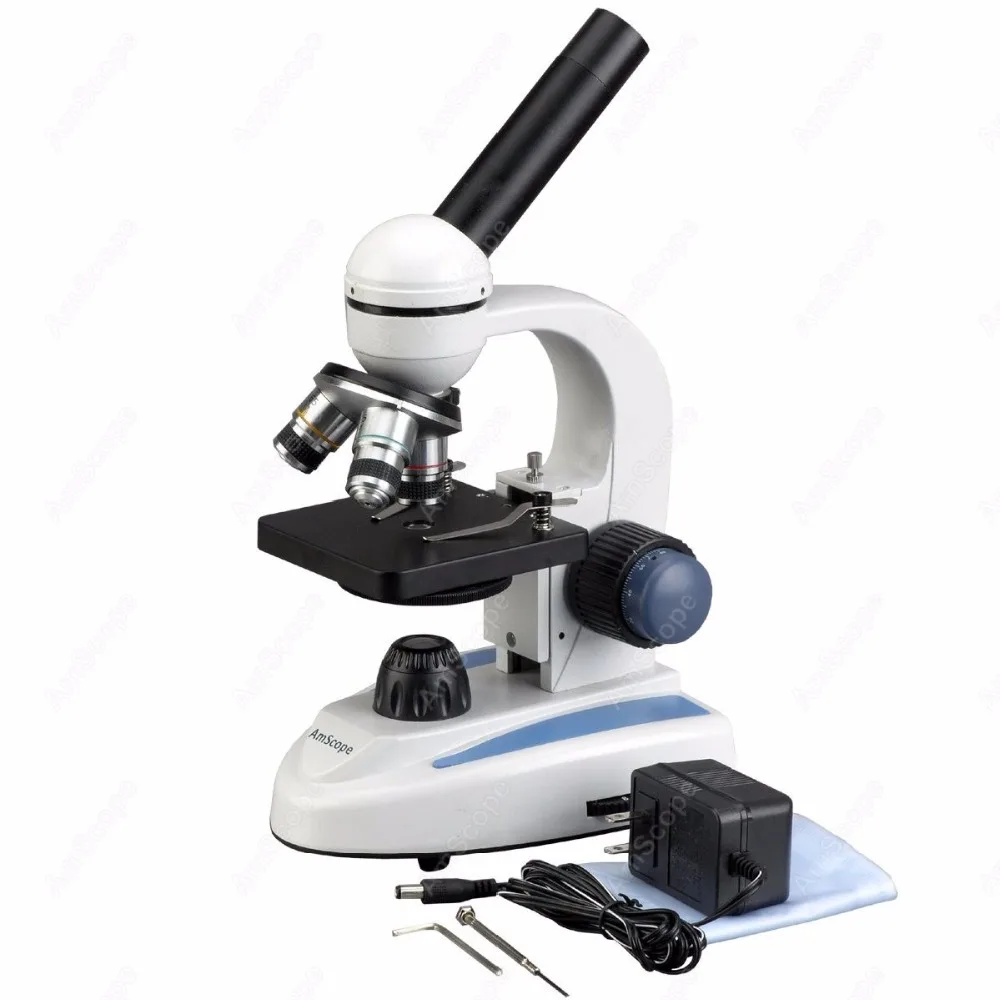 AmScope Cordless LED Metal Frame Compound Microscope 40X-1000X+ Course and Fine Focus