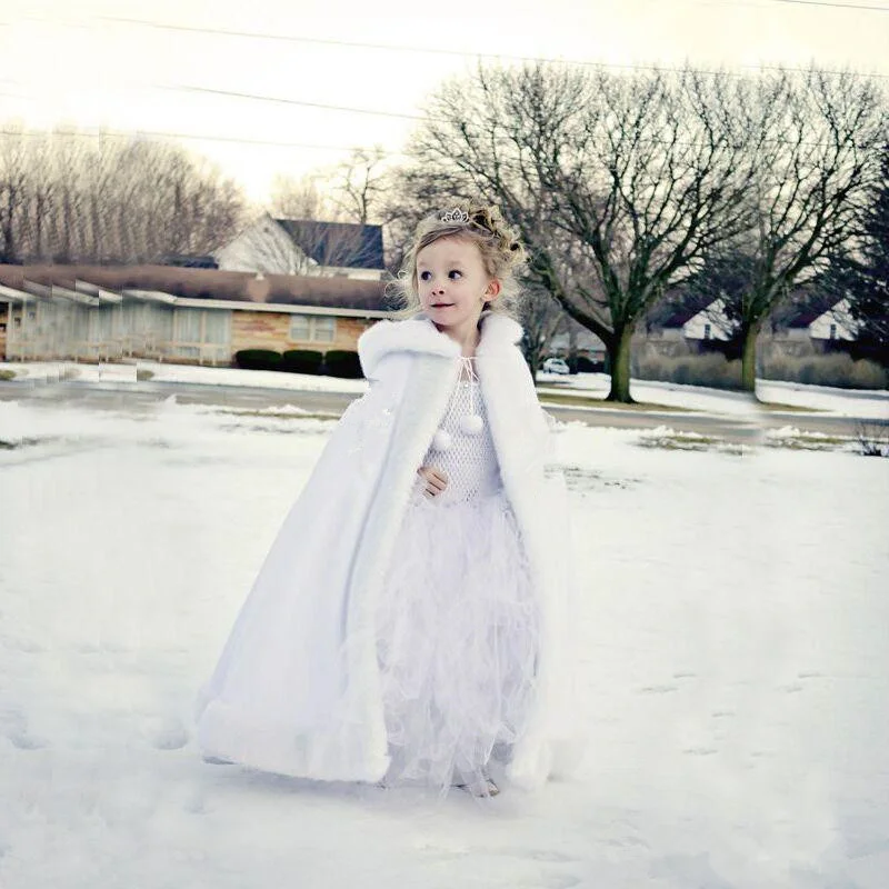 Cape d'Hiver de Princesse pour Fille, Longue Veste à Capuche pour ix, Bal, Mariage