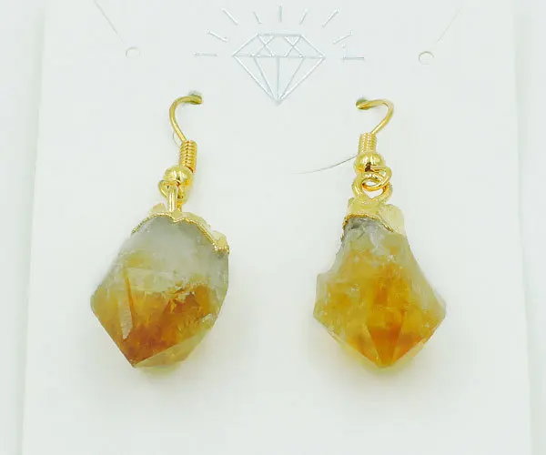 Natural Citrine Druzy Point Earrings Gold Plated